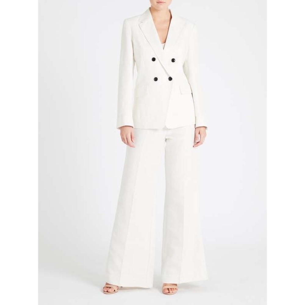 FRAME White Boyfriend Linen Cotton Double Breasted Blazer Size S